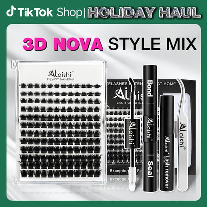 AILAISHI Classic Black and White 3D Eyelash Cluster Set, DIY Eyelash Extension 10-18Mm, 144Pcs D-Curled Soft Natural Eyelashes, with Eyelash Adhesive and Sealant, Tweezers, Makeup Remover , Tiktok Shop Holiday Haul
